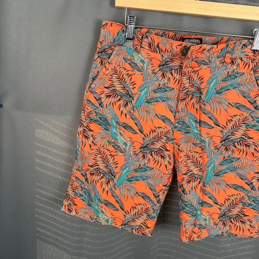 AussieBum Authentic Chino Shorts Mens 30 Orange Tropical Palm Leaf Print Stretch